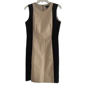 Aqua Beige Leather Color block Dress Size M – Black Knit Side Panels Sleeveless